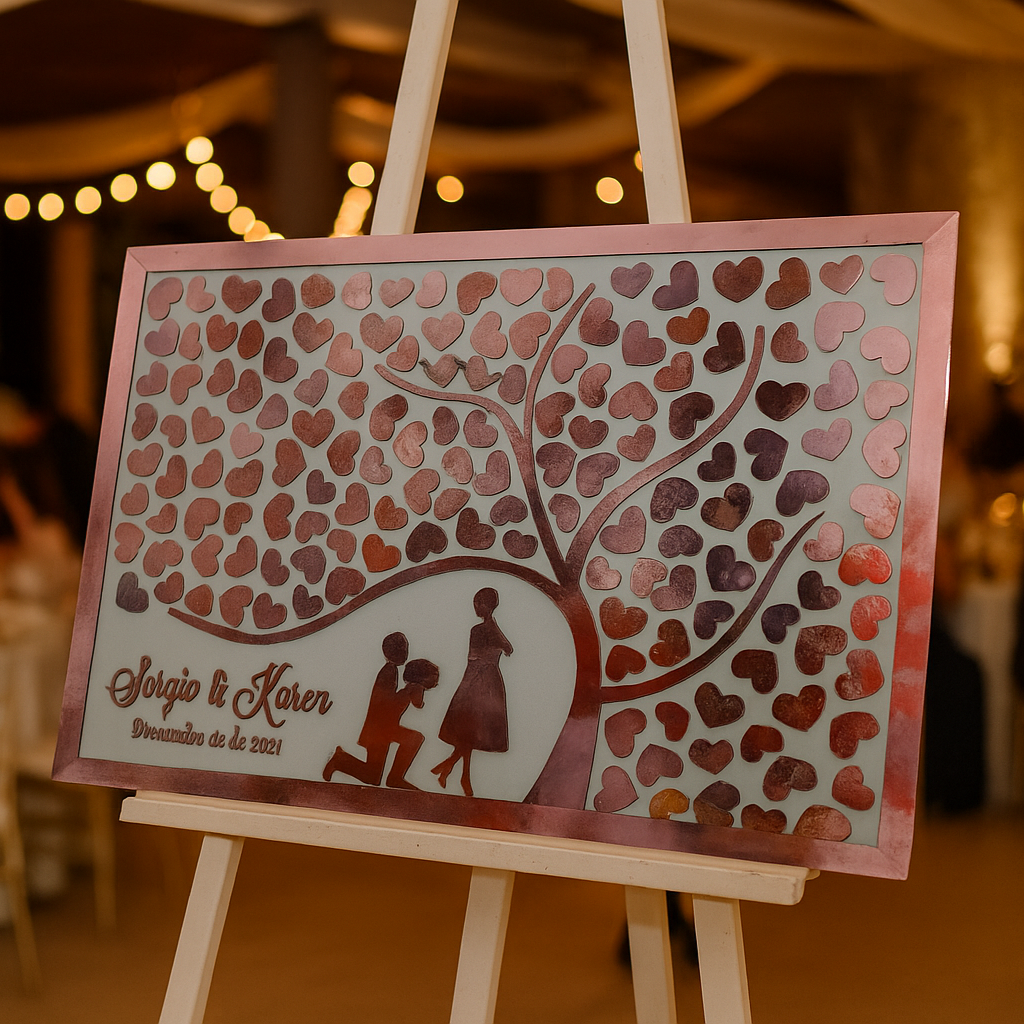 Retablo Boda Árbol con Corazones