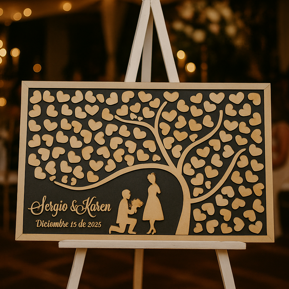 Retablo Boda Árbol con Corazones - Imagen 3