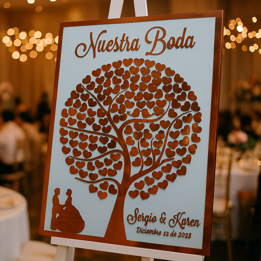 Retablo Boda Árbol en Corazones